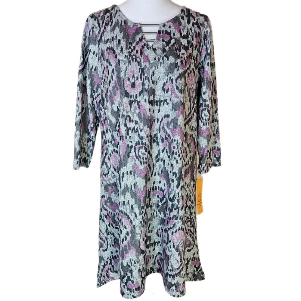 Ruby Rd‎ Warm Knit Tunic Dress Purple Women's Petite Medium Boho Artsy Lagenlook
